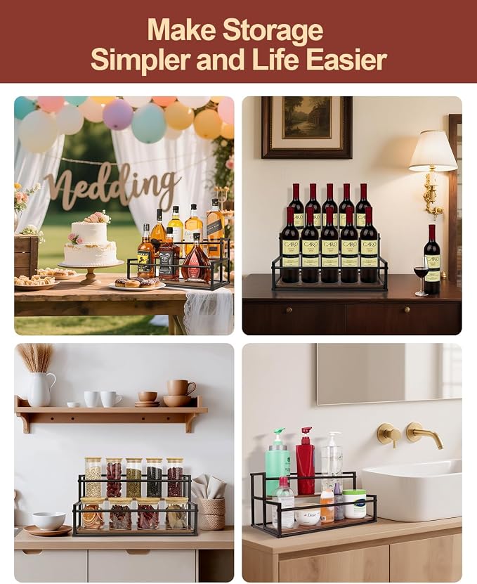 Coffee Syrup Organizer, 2-Tier Holds 10 Bottles Rack | Warm Rustic Thick Wood & Steel Frame, Easy to Clean & Assemble, Sturdy for Coffee Bars, Dirty Soda Bars & Countertops - Image 8