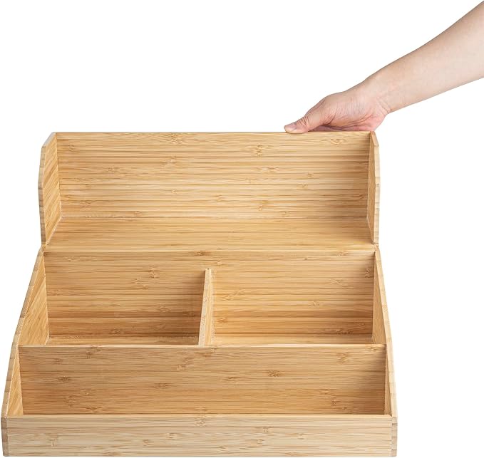 Restaurantware Coffee Cup Organizer 15 x 14.25 x 9.25 Inch Multipurpose Bamboo Condiment Holder Brown Countertop Cup and Lid Organizer for Coffee Shops and Office Break Rooms - Image 12