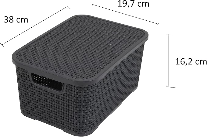 BranQ - Home essential Rattan Basket Set of 3 Size L 19 L, Plastic PP, Charcoal, 38x27,8x18,5 cm (LxBxH) - Image 2