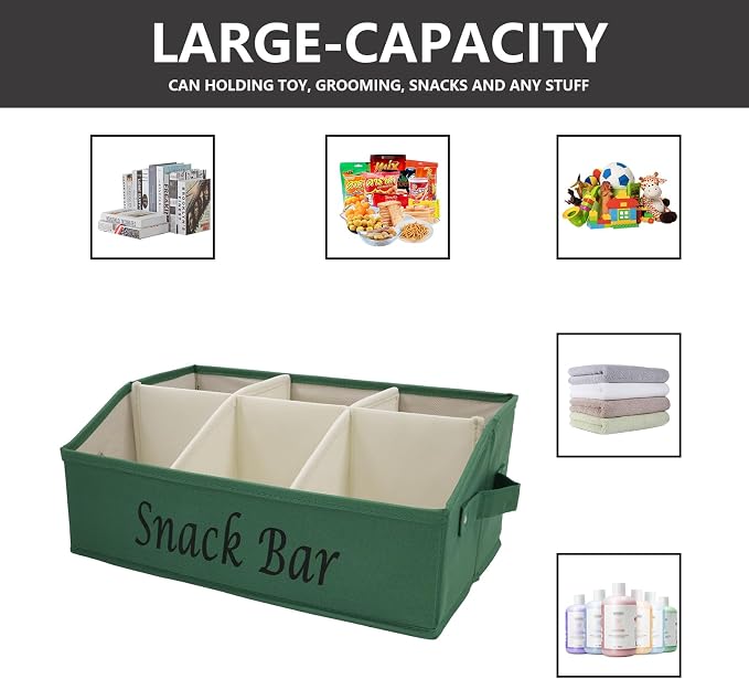 Snack Organizer for Countertop, Fabric Snack Bar Station with Handles, 6 Compartment Container, Kitchen Pantry Storage and Organizer, Green - Image 6