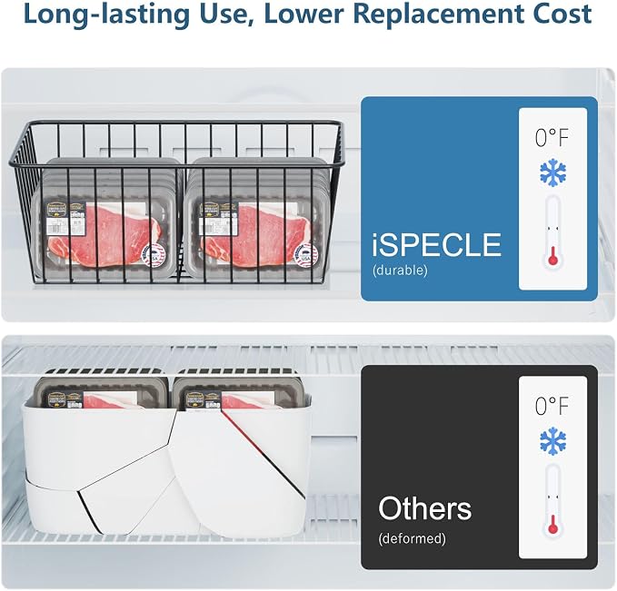 Freezer Organizer Bins - For 16 Cu Ft Upright Freezer, 6 Pack White | Wire Baskets 3 Large & 3 Medium Sizes, Slide-Out for Easy Access, Prevent Food Falling Out, Keep Stand-Up Freezer Organized - Image 6