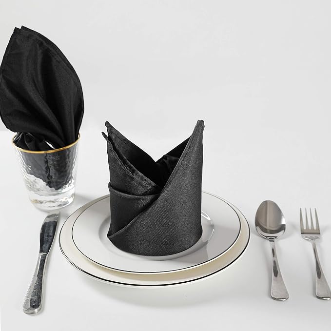 Cloth Napkins 17x17 inch Washable Polyester Dinner Napkins Soft Table Napkins for Wedding Party Dining Banquet(Black,12PCS) - Image 5