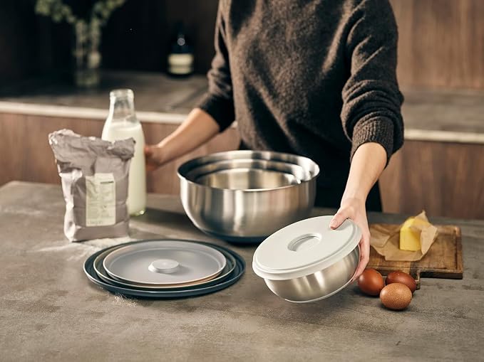 Joseph Joseph Prep&Store- Stainless Steel Mixing Nest Bowls with Lids, 8 piece Metal Bowl food Storage Set, Stainless Steel - Image 6