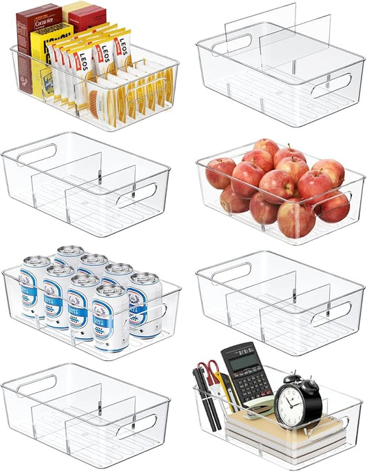 Mpotmiy 8-Pack Pantry Organizers and Storage, Clear Fridge Organizer Bins | Clear stackable plastic bins with removable dividers for packets, snacks, pouches and spices in pantry, fridge or freezer. by Mpotmiy