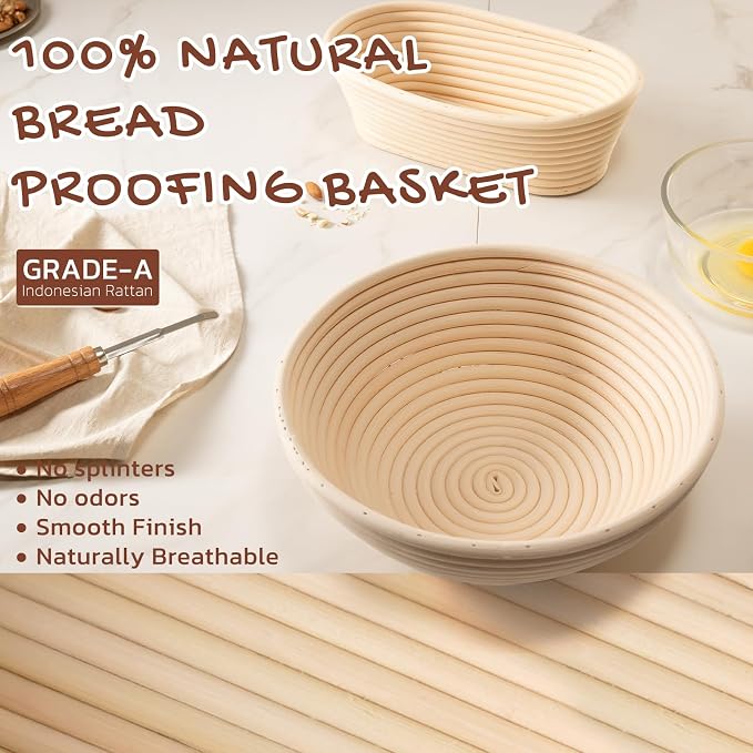 Astercook Sourdough Starter Kit with Round & Oval Banneton Bread Proofing Basket, Starter Jar, Dough Whisk, Scrapers, Stencils, Complete Sourdough Bread Baking Supplies, Fathers Day Gift for Men - Image 7