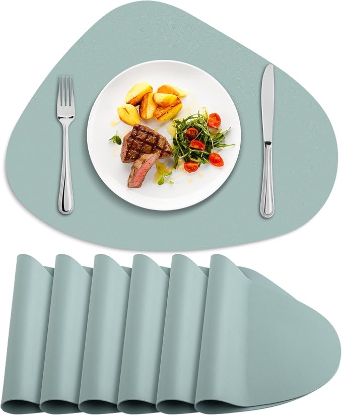 Faux Leather Placemats Set of 6, Wipeable & Washable Table Mats | Waterproof, Heat-Resistant & Easy to Clean Round Place Mats for Dining & Kitchen, 17''x13'', Aqua Green by Delicateandelegantplacemats