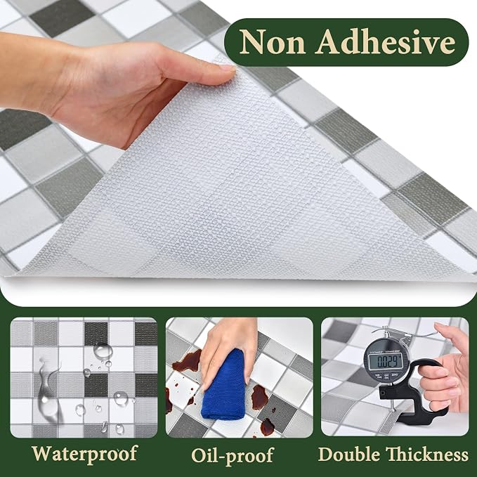 Drawer and Shelf Liner for Kitchen Cabinet: 12 in X 30 Ft Non Slip | Waterproof Shelf Paper Non Adhesive Refrigerator Liners Gray Mosaic Easy Liners for Bathroom - Image 5