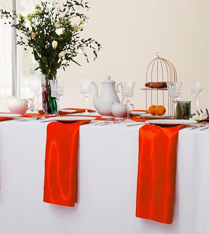 MDS® Pack of 150 Satin Napkins 12 x 12 Inch, Soft Silky Reusable Cloth Dinner Table Napkins for Wedding Décor, Reception, Birthday, Parties, Banquets, Catering, Restaurants & Hotel - Orange - Image 5