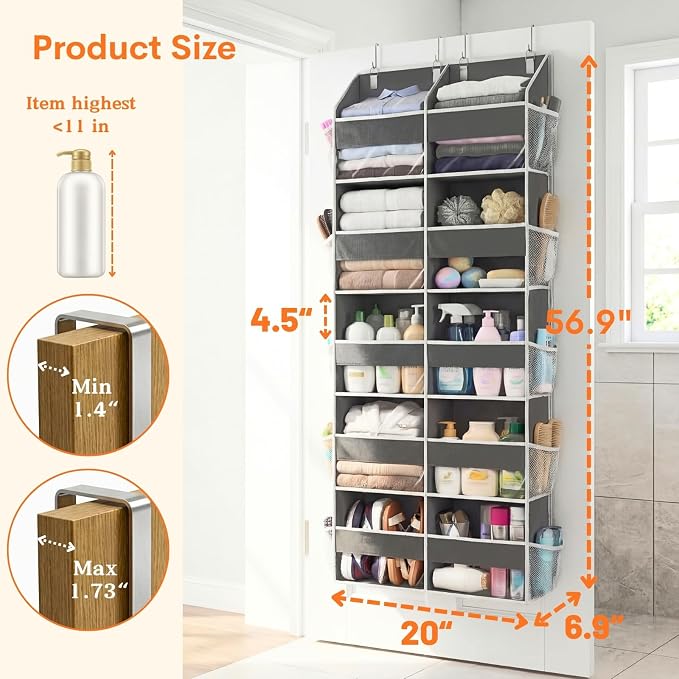 5-Tier Over Door Organizer, 10-Compartment Wide Storage Rack | 20" wide, 80 lbs for heavy family use, 10 side pockets, fits doors for closet, nursery, entryway, dorm, RV, laundry room - Image 4