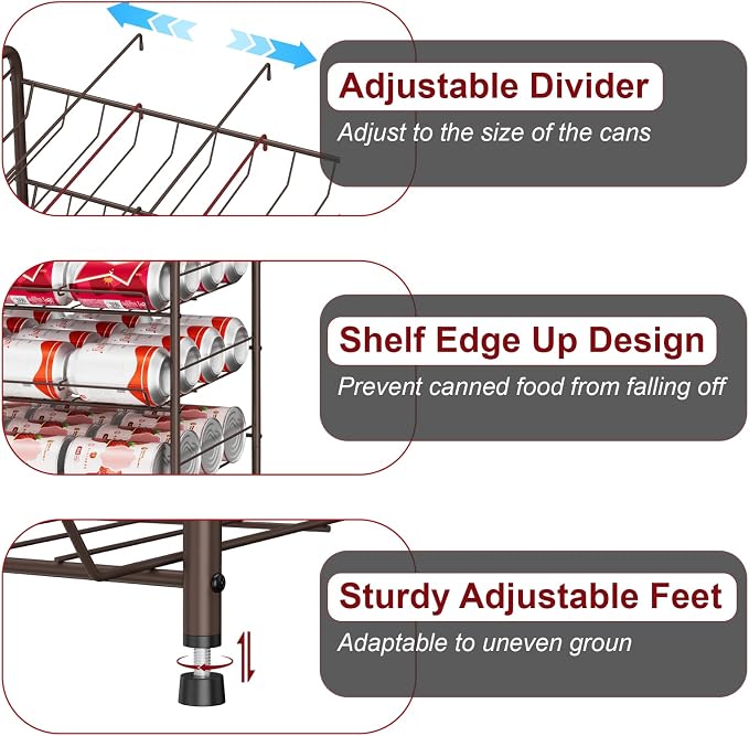 Can Rack Organizer Soda Can Storage Drink Holder for Pantry, Rustic Brown | 17*11*25 in, Metal, 5 Tier, Holds Up to 60 Cans, , Tilt Design, Freestanding, Soda Can Dispenser, for Kitchen/Pantry/Cabinet - Image 3