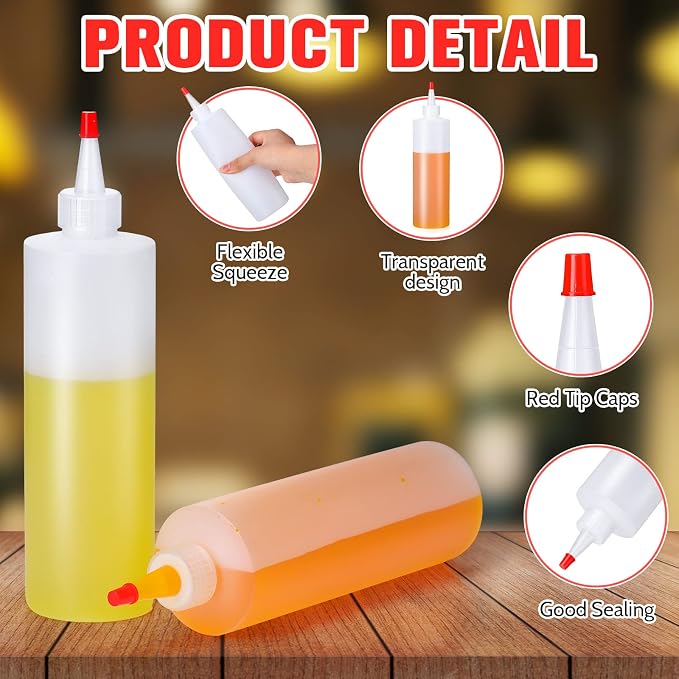 Irenare 40 Pcs 12 oz Plastic Squeeze Condiment Bottles with Red Tip Caps, Empty Squirt Bottle Dispenser Leakproof Refillable Sauce Containers for Paint Dye Ketchup Syrup Oil Dressing Arts - Image 4