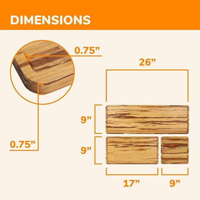 BambooMN Rectangular Nested Bamboo Serving Trays - 3 Size Tiger Stripe Set - Image 2