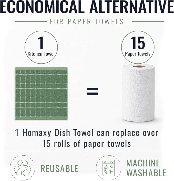 Kitinjoy 100% Cotton Terry Kitchen Dish Cloths, 8-Pack, Grass Green | Ultra Soft and Absorbent Dish Towels for Kitchen, Suitable for Drying and Washing Dishes, 12”x 12” - Image 7