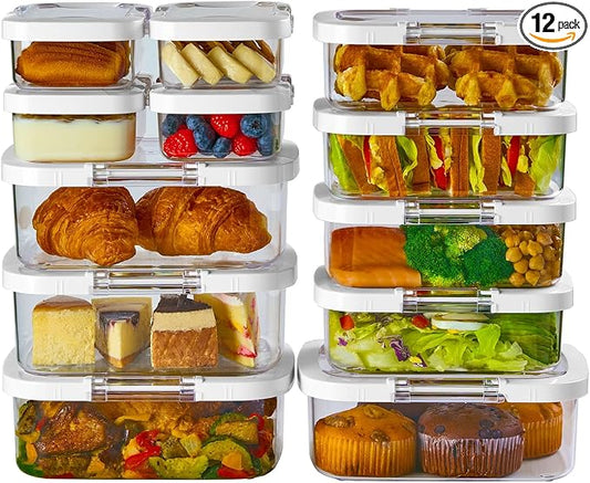 Felli Duo Loc Meal Prep Container for Refrigerator, Leak Proof Stackable Kitchen Tupperware for Leftovers Food Storage Travel Lunch Container, Christmas Gift for Her (Fridge Organizer 12pk) by Felli