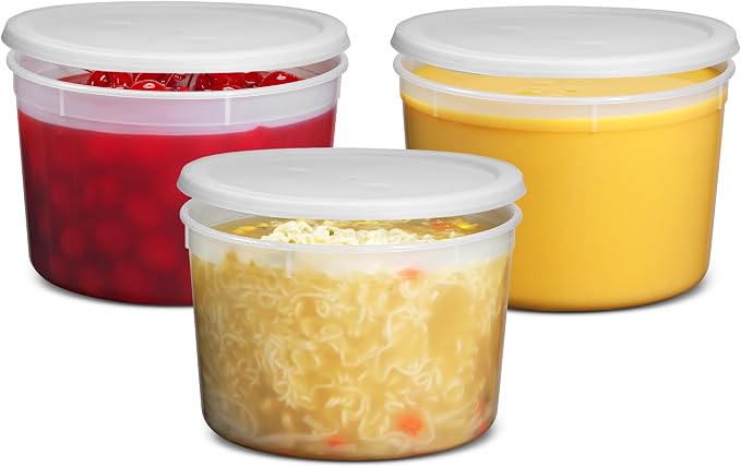64 oz Food Storage Containers with Lids (Case Pack of 36 Sets), Half Gallon Round Plastic Deli Container with Leak-Proof Lid, BPA-Free, Freezer, Dishwasher & Microwave Safe - Image 7