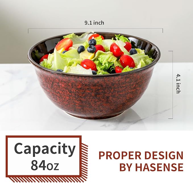 HASENSE Serving Bowls, 84 Ounce Ceramic Mixing Bowls Set of 2 for Kitchen, Large Salad Nesting Bowls for Cooking,Baking,Soup,Pasta,Fruit, Microwave & Dishwasher Safe(Red) - Image 3