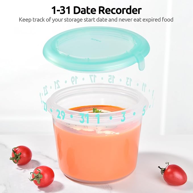 U-Taste Silicone Container with Lid, Kitchen Meal Prep Food Storage, 2Cup*2 | Food Grade Liquid Silicone, Leak-Proof Airtight Lid, Meal Prep Lunch Box, Freezer & Microwave Safe, Clear Date Marking Circle - Image 5