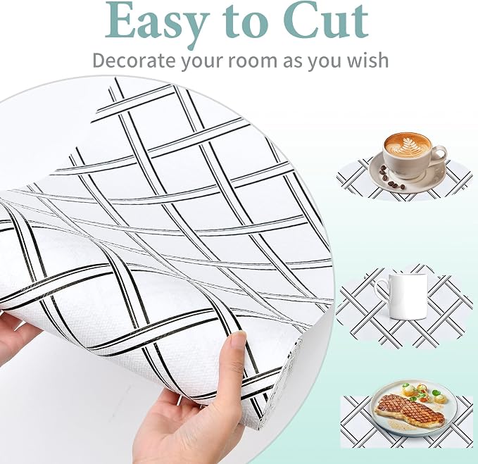 Drawer and Shelf Liner for Kitchen Cabinet: 17 in X 30 Ft Non Slip | Shelf Paper Non Adhesive Refrigerator Liners Black and White Squares Easy Liners for Bathroom - Image 8