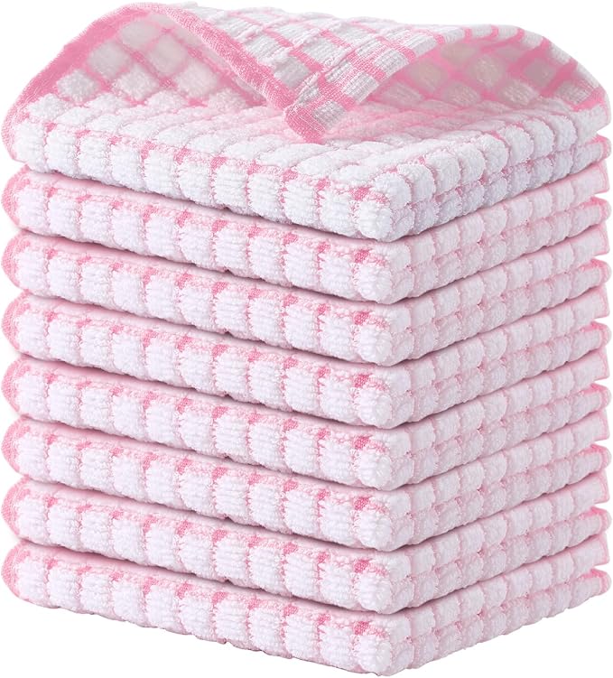 Kitinjoy Cotton 8 Pack Terry Kitchen Dish Cloths, Pink | 12 x 12 Inches Super Soft and Absorbent Dish Rags, Quick Drying Dish towels for Washing Dishes by Kitinjoy