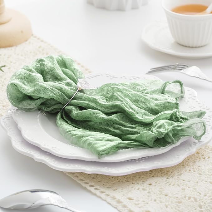 60 Pack Sage Green Cheesecloth Napkins Washable 21x21 Inches Sage Green Cloth Napkins Set of 60 Dinner Table Napkins for Wedding Bridal Baby Shower Rustic Boho Cotton Gauze Summer Party Table Decor - Image 5
