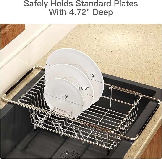 Dish Drying Rack Over The Sink with Utensil Holder, Mat | Expandable Stainless Steel Dish Drainer for Small Kitchen, Apartment, RV, Counter Space Saving, Perfect Fit, Rustproof - Image 8