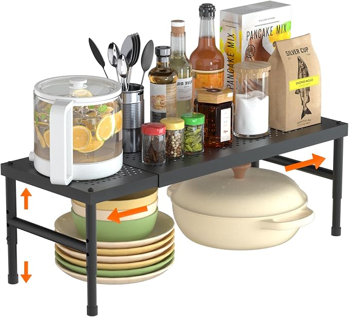 HI NINGER Expandable adjustable stackable kitchen organizer,Spice Racks,Counter Shelf for Cabinets,Small Cupboard Organizers,Heavy Duty Metal Pantry Storage Shelves Racks for kitchen,cabinet by WELCOMETOHININGER