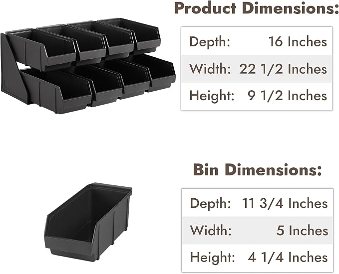 Black Self Serve Condiment Bin Stand Set, 2-Tier Stand with 8 Bins, 22.5" D x16 W x 9.5" H, Coffee Bar Beverage Station - Image 4