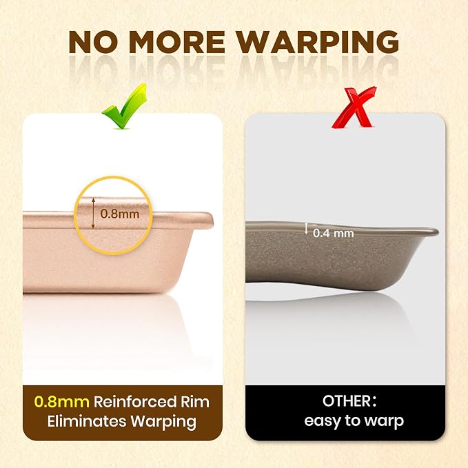 Saker 3-Piece Heavy Duty Carbon Steel Baking Sheets Set,Non-Stick Cookie | | Oven Safe, Even Heating, for Baking, Roasting, Cooking – Professional Grade (Champagne Gold) - Image 3