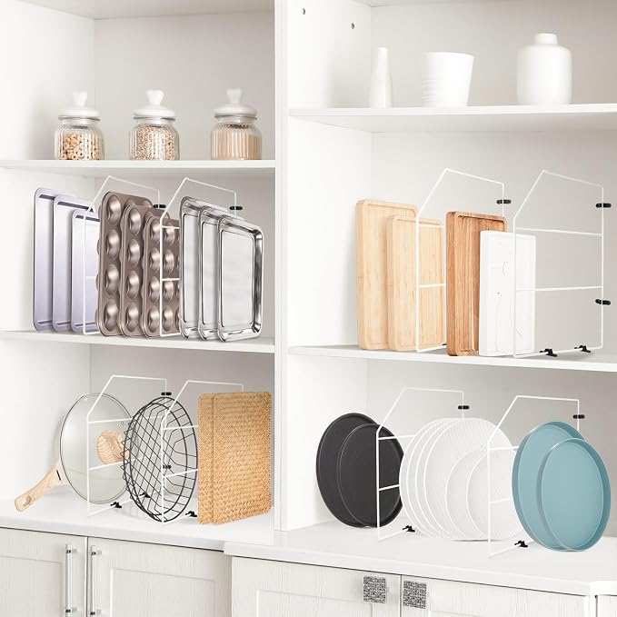 Blulu 4 Pcs Baking Sheet Organizer 18" x 20" Tray Dividers for Cabinets Kitchen Cabinet Dividers Vertical for Baking Sheets Chrome Pan Rack Storage Wires for Kitchen Cupboards(White) - Image 5