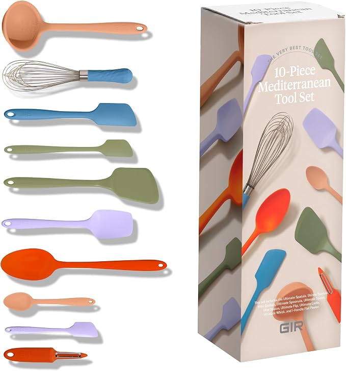 GIR: Get It Right 10-Piece Silicone Ultimate Kitchen Utensil Set – Spatulas, Ladle, Flip, Spoons, Whisk, Peeler & Spoonula – Nonstick, Non-Toxic, Heat-Resistant – Mediterranean by GIRGetItRight