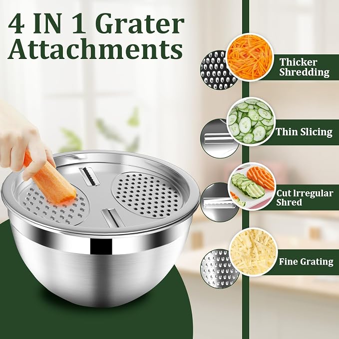 Mixing Bowls with Lids Set, 16PCS Stainless Steel Mixing Bowls,Nesting Storage Bowls for Kitchen with Mixing Bowls Set, Colander, Strainer & Grater , Metal Salad Bowl for Kitchen Gadgets , Cream - Image 5