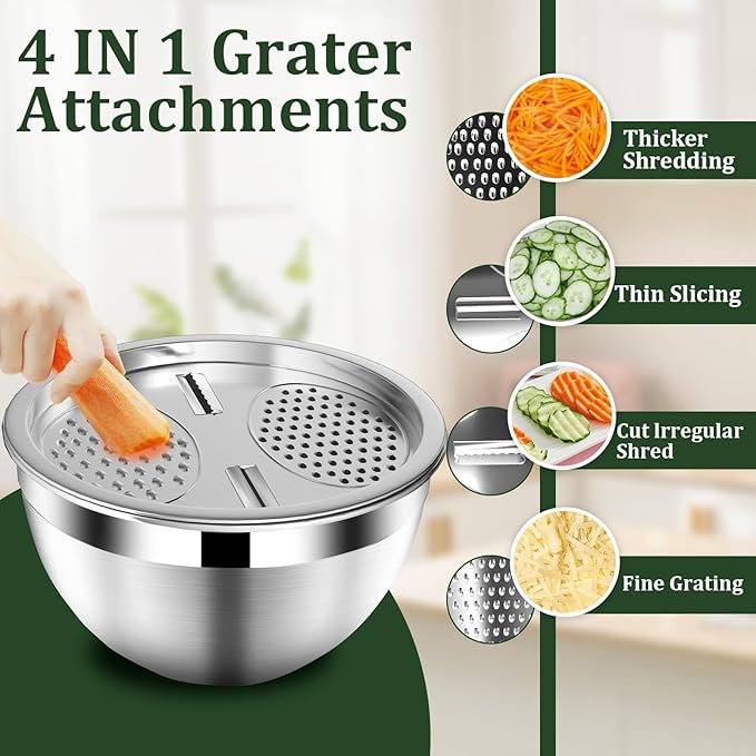 Mixing Bowls with Lids Set, 16PCS Stainless Steel Mixing Bowls,Nesting Storage Bowls for Kitchen with Mixing Bowls Set, Colander, Strainer & Grater , Metal Salad Bowl for Kitchen Gadgets , Cream - Image 5