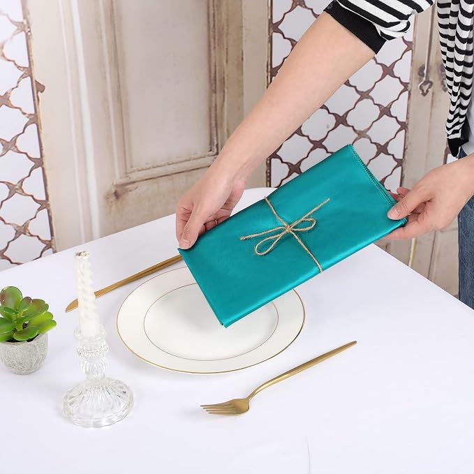 50 PCS Turquoise Square Satin Cloth Napkins, 20 X 20 Inch | Soft Smooth, Washable Reusable, Silk Dinner Table Napkins Bulk, for Weddings Parties Banquets Dining and Restaurants - Image 6