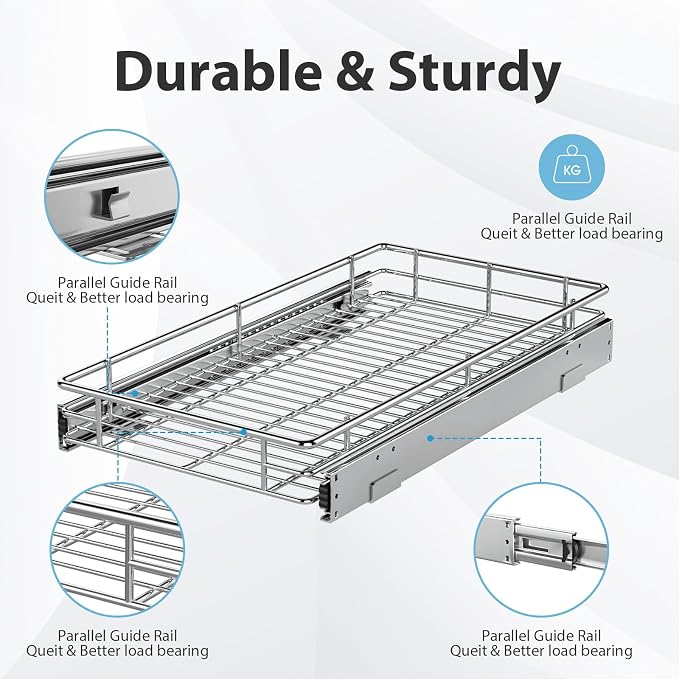 ZOINLIY Pull Out Cabinet Organizer, Slide Out Kitchen Organizers Storage | Heavy Duty Drawer Cupboard Storage Basket, Smooth Sliding, Chrome Finish - Image 5