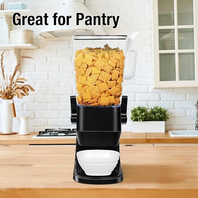 Cereal Dispenser Countertop Wath Bowls and Spoons（Black 2 pack ） | Cereal Containers Storage for Pantry Snack Organizer Dry Food Storage with Lid for Kitchen Organization Oatmeal Nut Granol - Image 3