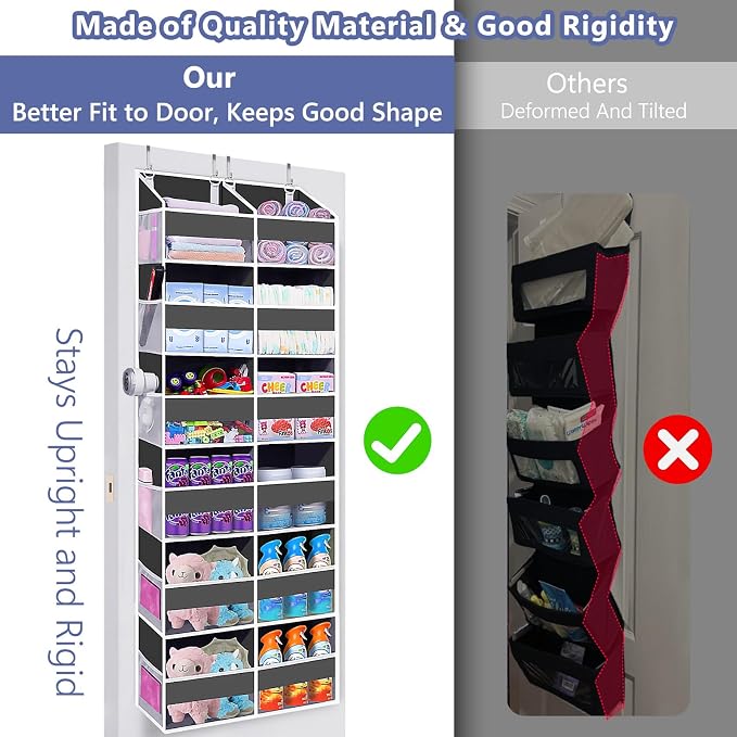 Heavy Duty Over The Door Organizer 6 Tiers, Extra Large Behind Door Storage of 12 Big Front & 12 Mesh Pockets, 80lb Weight Capacity, Hanging Doors Storage for Closet Bedroom Nursery, Gray - Image 3