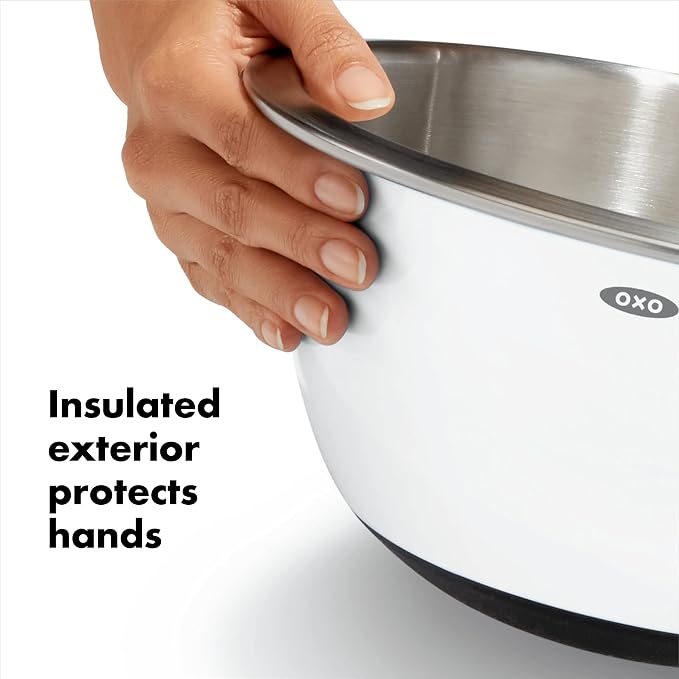 OXO Good Grips 3-Piece Stainless Steel Mixing Bowl Set (White) and 2-Piece Plastic Cutting Board Set - Image 4