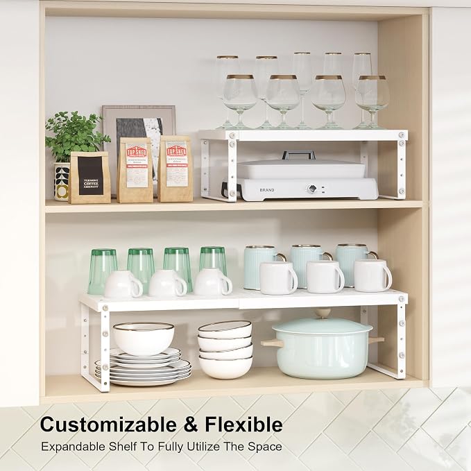RUILALIFE Expandable Cabinet Organizer Shelf With Adjustable Height, Stackable Kitchen Countertop Organizer Rack, Adjustable Shelf Riser For Kitchen Counter, Pantry, Cupboard, Desk, Tabletop - Image 7