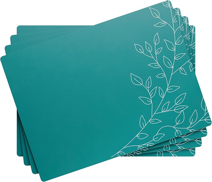 Royalty Art Boho Placemats, Set of 4, Deep Sea Green, Cork Backed | Wipeable heat resistant surface, kitchen and dining table protection, floral farmhouse pattern - Image 6
