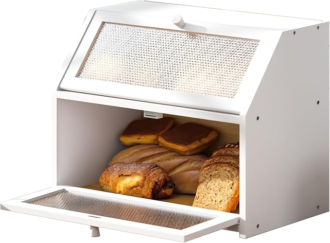 STDDRE Bread Box for Kitchen Countertop Bin Double Layer Bread Box Storage Container Extra Large Capacity Farmhouse with Diamond Pattern Windows (White, Large) - Image 8