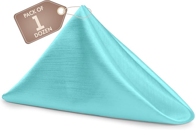 17 x 17-Inch Shantung Satin Cloth Napkins, Aqua, Set of 12 | Bulk Case of 1 Dozen, Square, 100% Polyester Fabric, Reversible, Faux Dupioni Silk Reverse Side, Machine Washable, Blue by UltimateTextile
