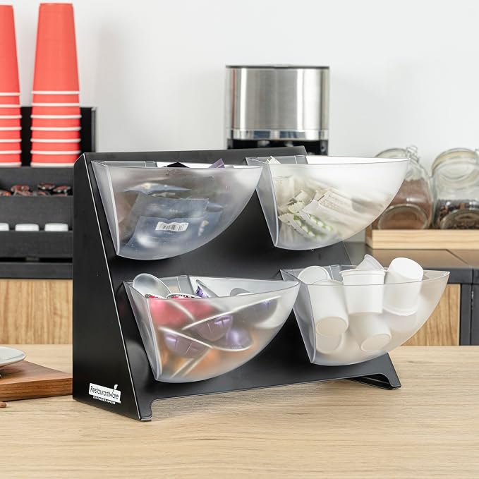 Restaurantware-Met Lux 15.5 x 10 x 10.5 Inch Coffee Accessory Caddy, 1 Premium Coffee And Condiment Organizer - 4 Removable Compartments, Black Steel Breakroom Organizer - Image 6