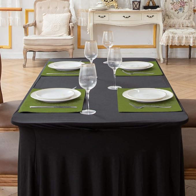 Cloth Placemats Set of 8, Linen Type Fabric Placemats Machine Washable Heat Resistant Placemats Wrinkle Free Thick Polyester Kitchen Place Mats for Dining Table (Green) - Image 3