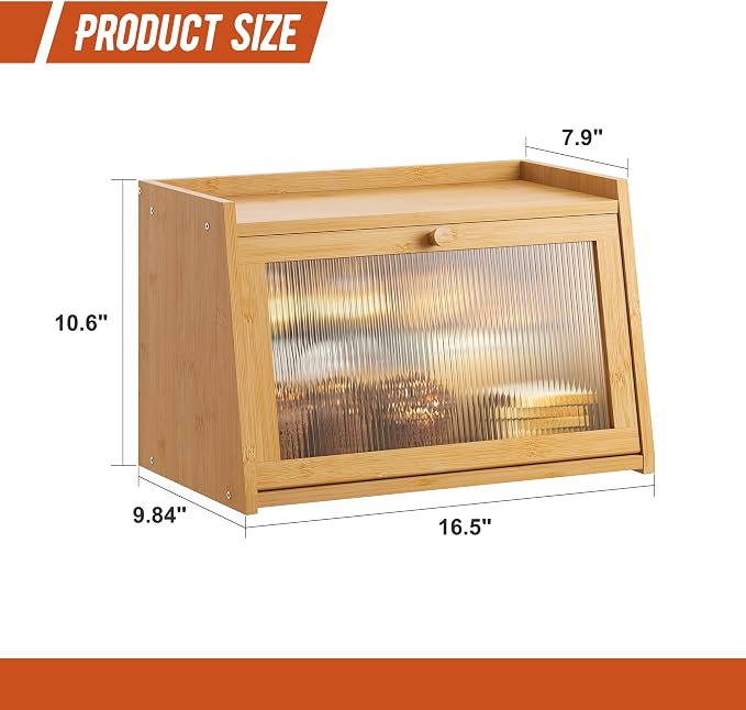 GHWIE Large Bread Box, Easy Access & Cleaning - Bamboo Bread Box for Kitchen Countertop with Acrylic Door (Natural, Medium) - Image 7