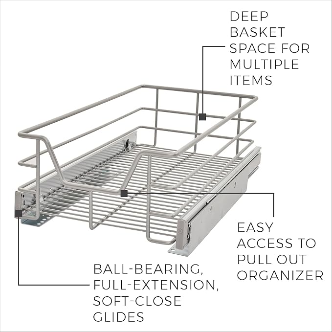 ClosetMaid 32101 Premium 11.5-Inch Wide Kitchen Single Tier Cabinet Pull Out Basket, Platinum - Image 6