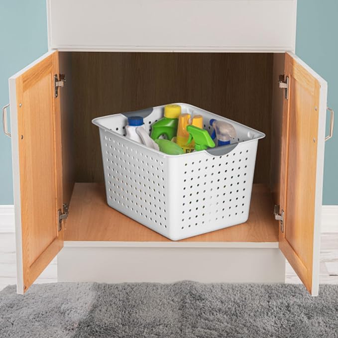 Sterilite Deep Ultra™ Basket, Open Plastic Storage Bin, White, 6 Pack | Large Open Containers and Bins for Pantry Shelves, Kitchen Cabinets, Laundry, Closets, Dorm Rooms, Classrooms & Bathrooms - Image 6