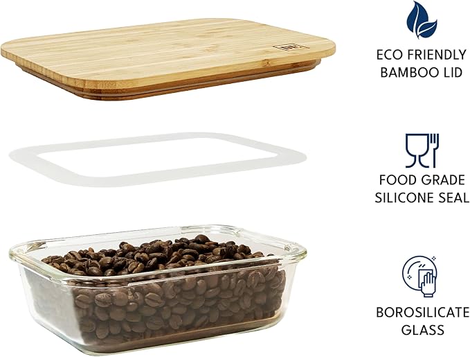 DE Glass Food Storage Containers with Bamboo Lids – 4 Pack (12oz/21oz/35oz/51oz) – BPA-Free Borosilicate Glass Meal Prep Boxes – Oven, Microwave, Freezer Safe – Stackable & Airtight - Image 4