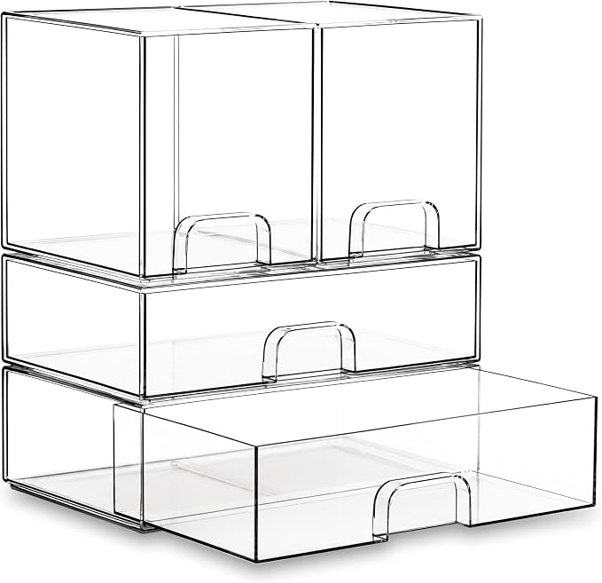 Stackable Storage Drawers Organizer Set of 4 for Bathroom Organizer Storage | Clear Plastic Organizer Bins for Baby Bottle, Kitchen Under Sink, Laundry, Pantry, Beauty, Cabinet, Medicine, Office Supplies by Unknown