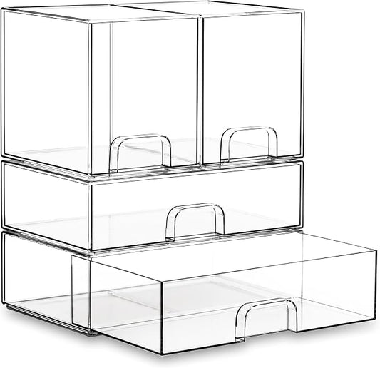 Stackable Storage Drawers Organizer Set of 4 for Bathroom Organizer Storage | Clear Plastic Organizer Bins for Baby Bottle, Kitchen Under Sink, Laundry, Pantry, Beauty, Cabinet, Medicine, Office Supplies by Unknown