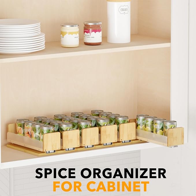 SpaceAid Bamboo Pull Out Spice Rack Organizer for Cabinet, Heavy Duty Slide Out Seasoning Kitchen Pantry Sliding Vertical Organization, 7.3" Wide, 2 Drawers(3" Wide), 1-Tier, Natural - Image 6